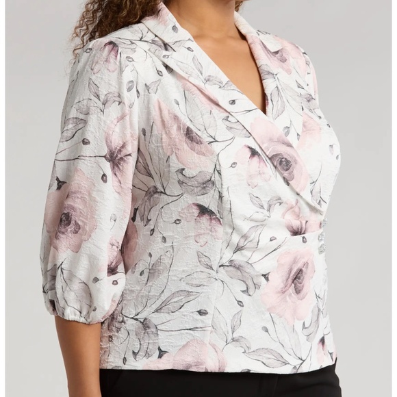 Alex Evenings Plus Size 3X Floral Print Jacquard Side Button 3/4 Sleeves Jacket - Picture 4 of 15